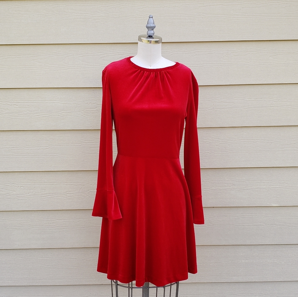 NEW A Loves A Red Velvet long bell sleeve Dress